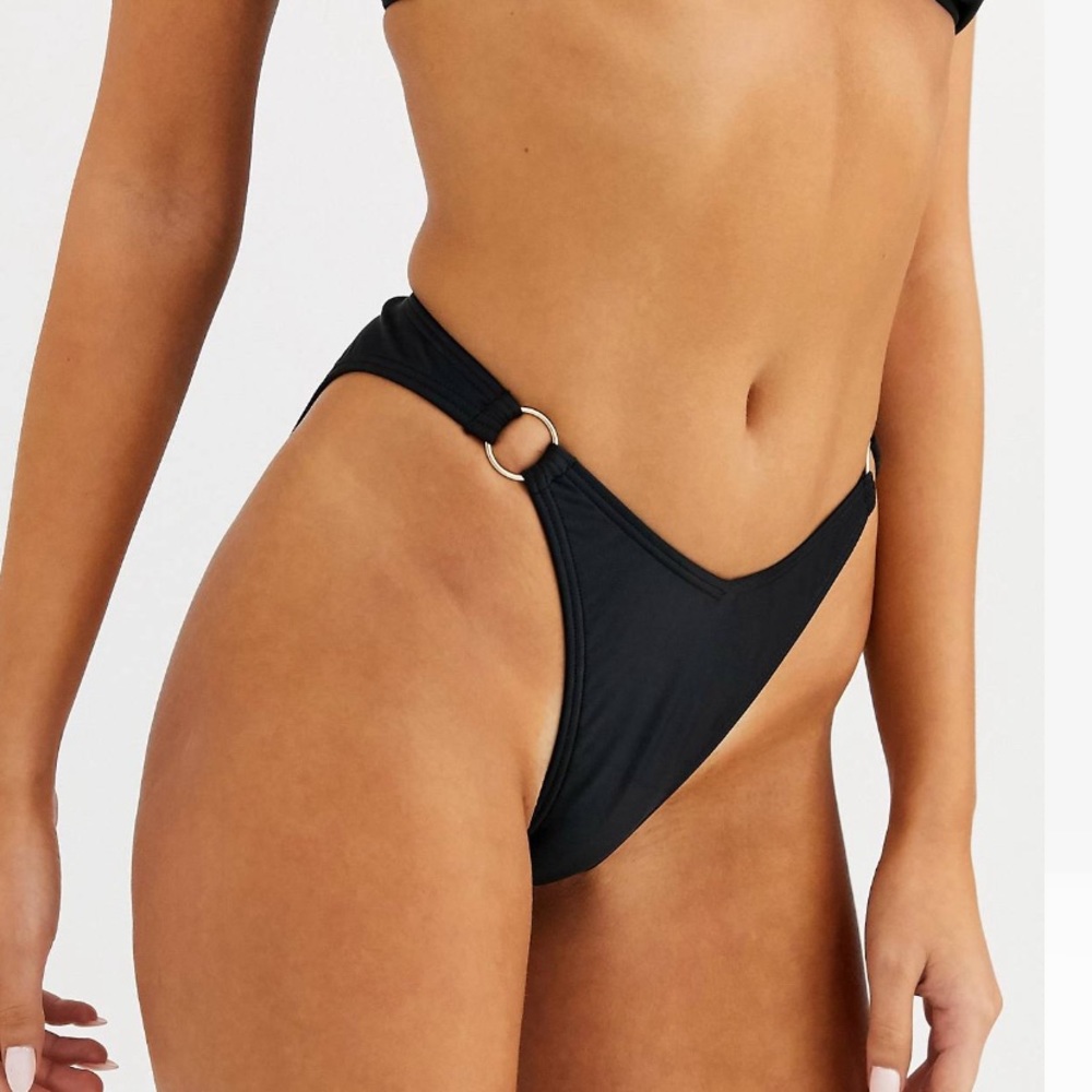 High Leg Bikini Bottom with Gold Ring Detail